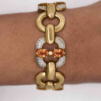 12.75 Carat Oval Spessartine Garnet & Diamond 18K Gold Wide Oval Link Bracelet – Assay Jewelers