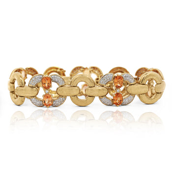 12.75 Carat Oval Spessartine Garnet & Diamond 18K Gold Wide Oval Link Bracelet – Assay Jewelers