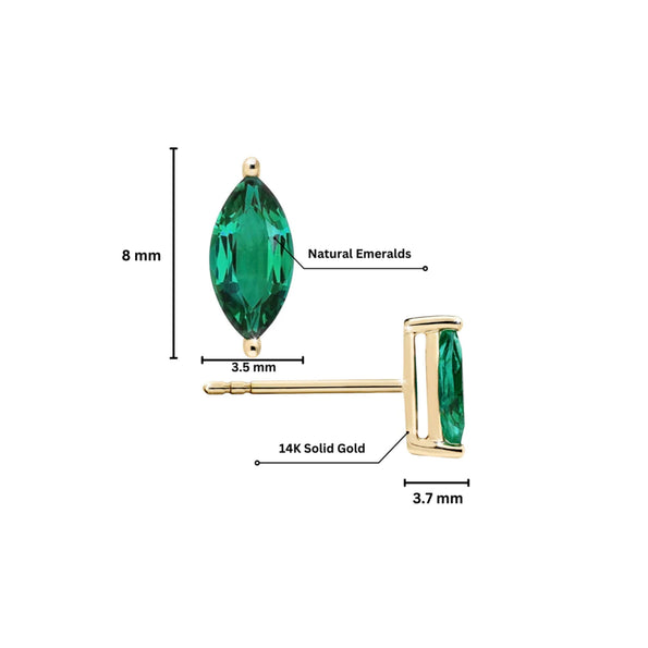 Half Carat Natural Emerald Marquise Stud Earrings in 14K Gold