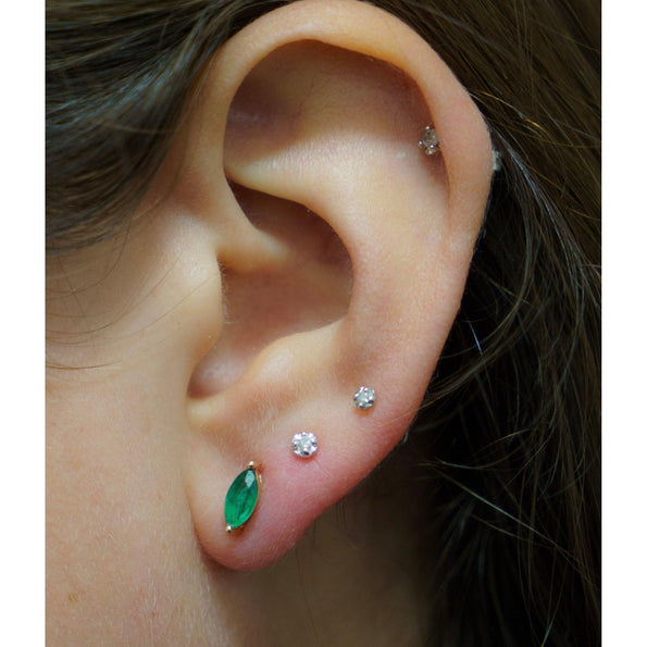 Half Carat Natural Emerald Marquise Stud Earrings in 14K Gold