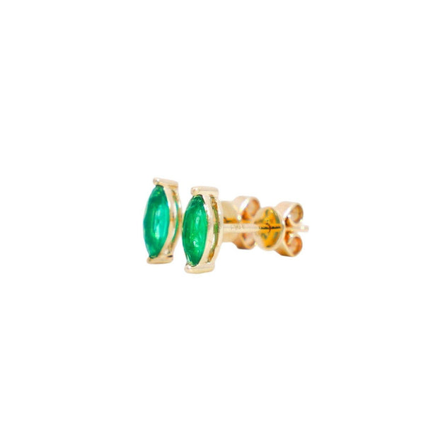 Half Carat Natural Emerald Marquise Stud Earrings in 14K Gold