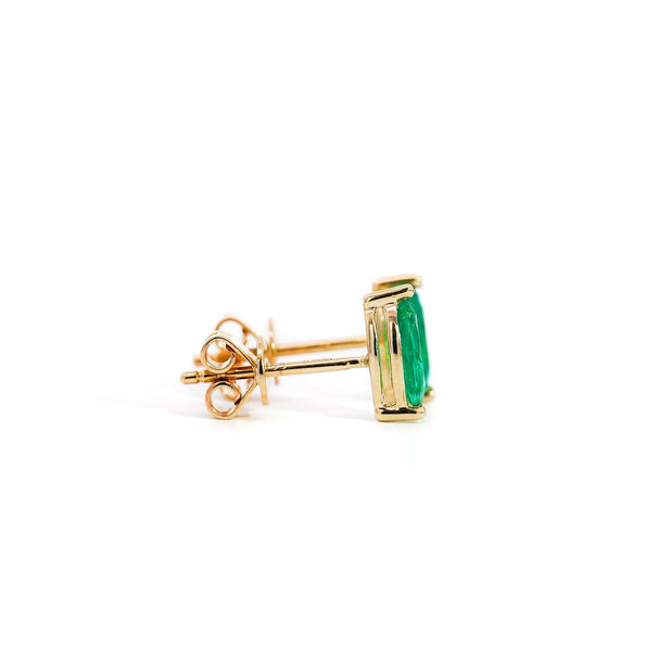 Half Carat Natural Emerald Marquise Stud Earrings in 14K Gold