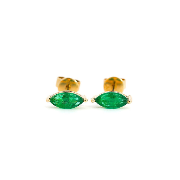 Half Carat Natural Emerald Marquise Stud Earrings in 14K Gold