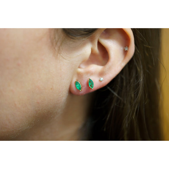 Half Carat Natural Emerald Marquise Stud Earrings in 14K Gold