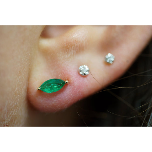 Half Carat Natural Emerald Marquise Stud Earrings in 14K Gold