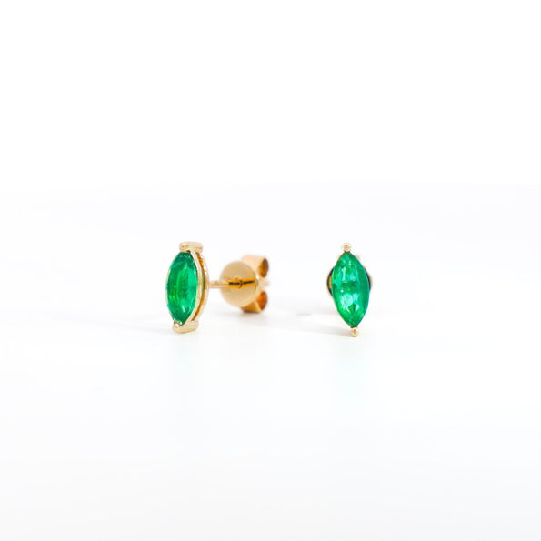 Half Carat Natural Emerald Marquise Stud Earrings in 14K Gold