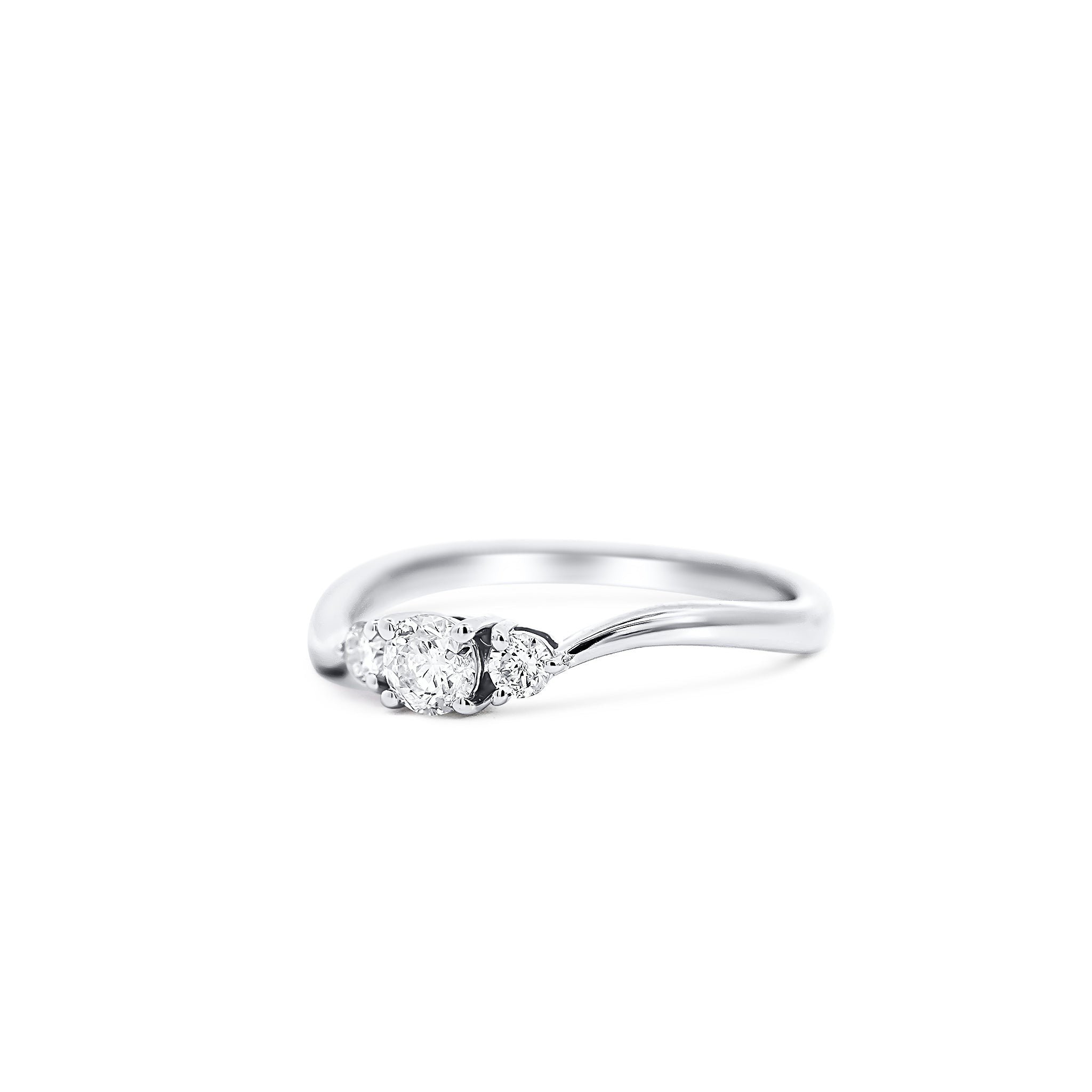 1/3 Carat Natural Diamond Mini 3-Stone Curved Ring in 14K White Gold