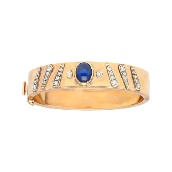 Bracelet jonc en or rose 14K Backrach, signé, saphir et diamant
