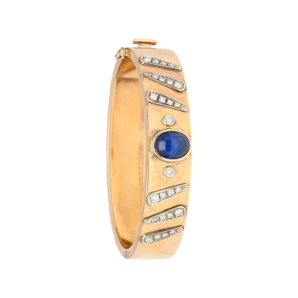 Bracelet jonc en or rose 14K Backrach signé, saphirs et diamants