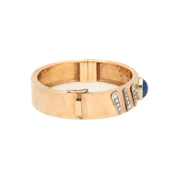 Bracelet jonc signé Backrach en or rose 14K, saphir et diamants