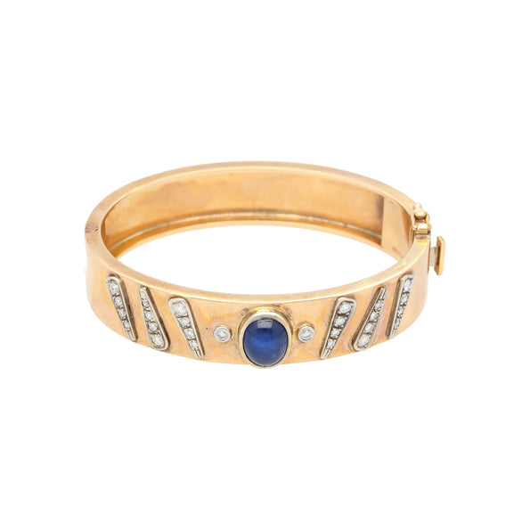 Bracelet jonc en or rose 14K Backrach signé, saphirs et diamants