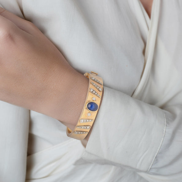 14K or rose Backrach signé, bracelet jonc avec saphir et diamant