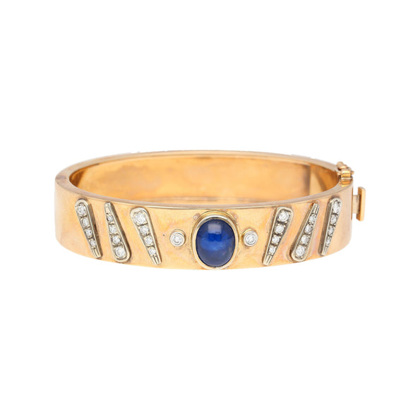 14K Bracelet jonc en or rose Backrach, signé, avec saphirs et diamants