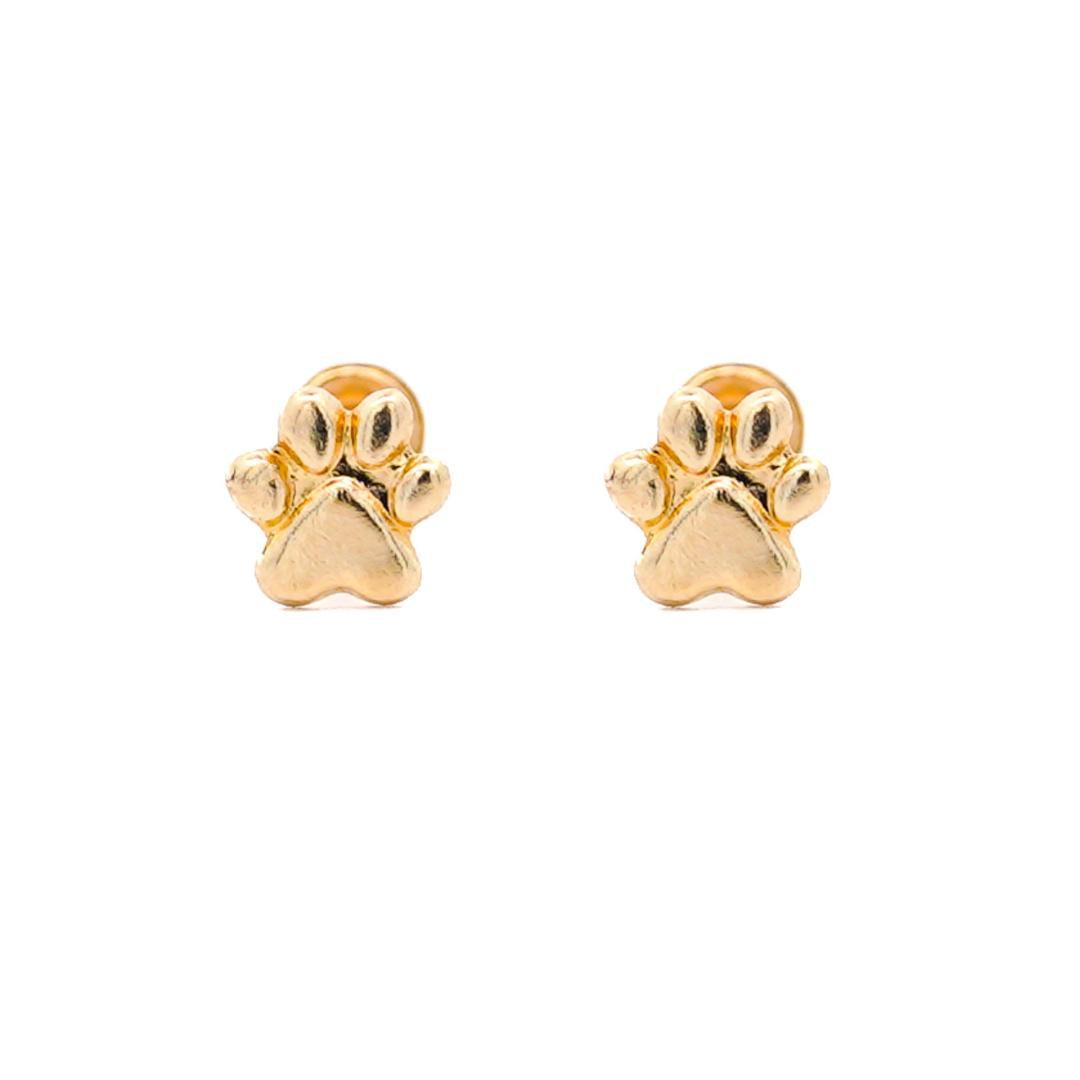 14K Solid Gold Dog Paw Stud Earrings On Screw Back