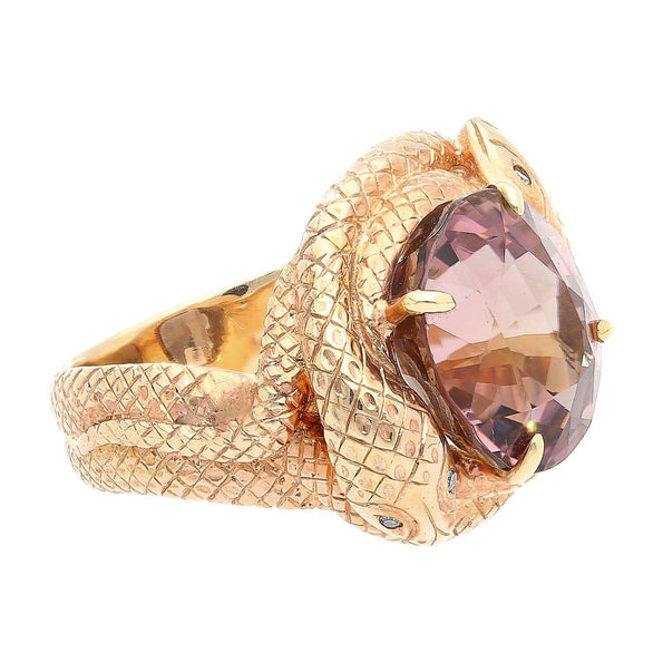 Bague serpent en or massif 14K enroulée avec tourmaline rose de 10 carats