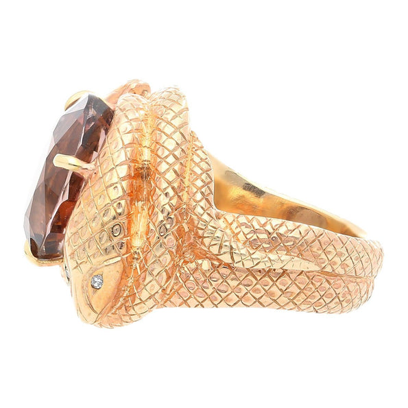 Bague serpent en or massif 14K avec tourmaline rose de 10 carats