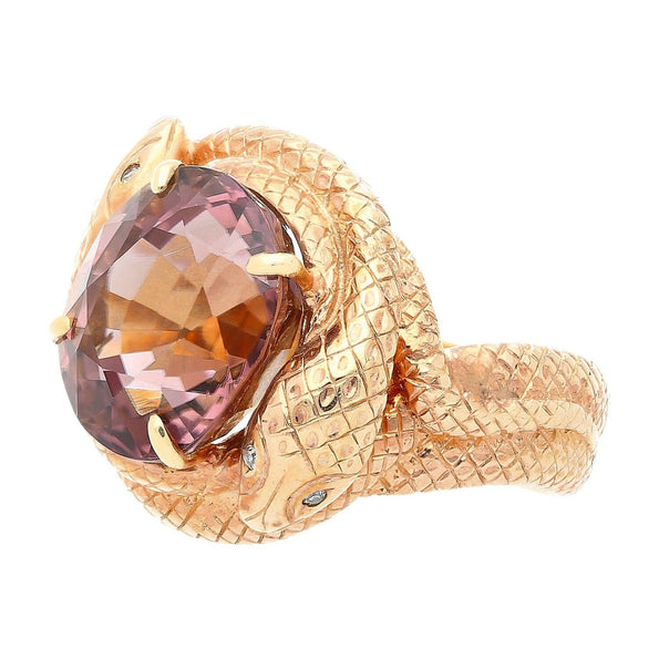Bague serpent en or massif 14 carats avec tourmaline rose 10 carats
