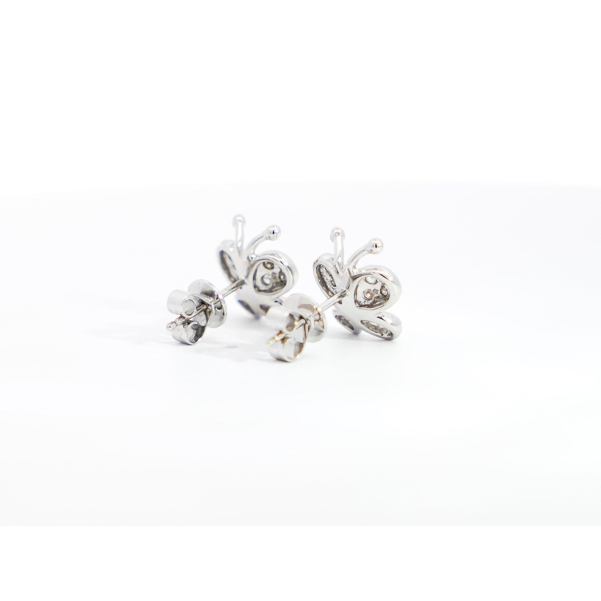 14K Solid White Gold Natural Diamond Cluster Butterfly Stud Earring