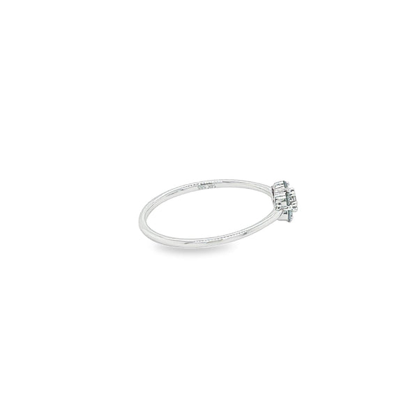 Bague fleur marguerite en or blanc 14K, diamants bleus et blancs, 1 mm