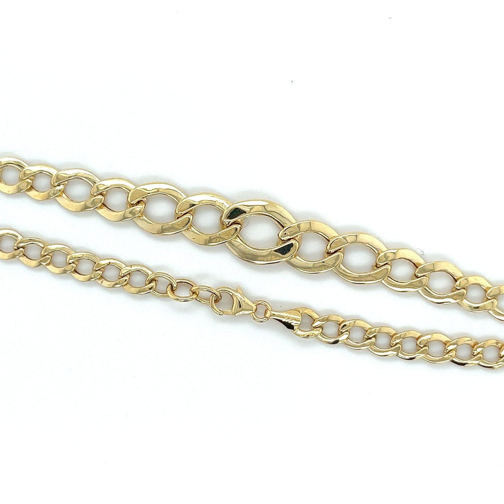14K Yellow Gold Graduated Flat Curb Link Chain Necklace | 11MM