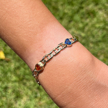 14K Yellow Gold Heart-Shape Multi Gemstone Charm Bracelet | Pink/Blue Sapphire, Peridot, Citrine, Ruby – Assay Jewelers