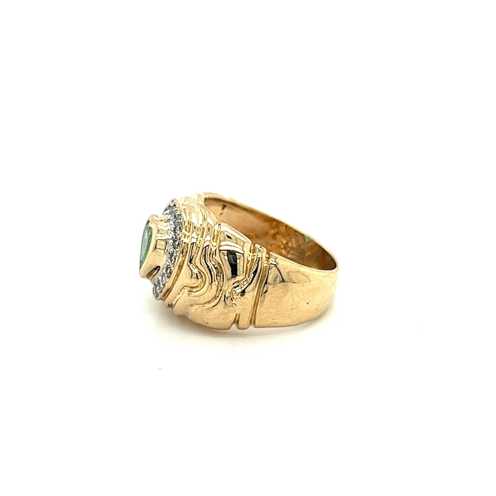 14k Solid Gold Heart Shape Emerald and Diamond Pinky Ring