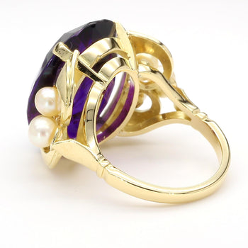 15 Carat Oval Amethyst and Pearl 18K Gold Retro Statement Ring – Assay Jewelers
