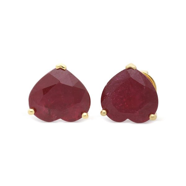 15.35 Carat Heart Ruby 18K Rose Gold Prong Stud Earring & Pendant Necklace Set