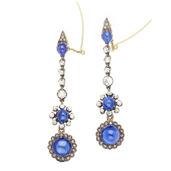 ~16 carats, saphir de Birmanie taille cabochon, certifié AGL, boucles d’oreilles en or 14K et diamant