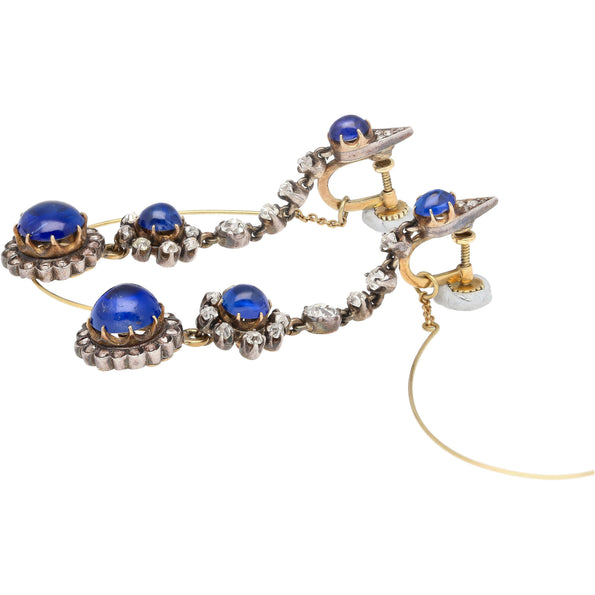 ~16 carats Boucles d'oreilles en saphir de Birmanie taille cabochon, certifiées AGL, avec diamants, en or 14K