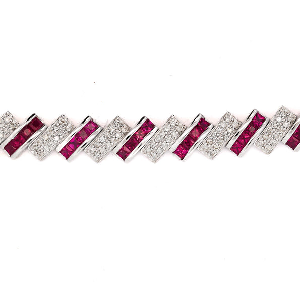16.25 Carat Ruby & Diamond 18K White Cascade Link Necklace