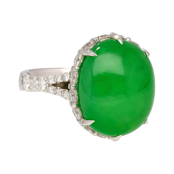 17.86 Carat Jadeite Jade and Diamond Ring in 18K White Gold