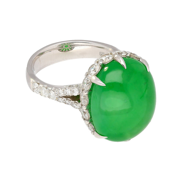 17.86 Carat Jadeite Jade and Diamond Ring in 18K White Gold