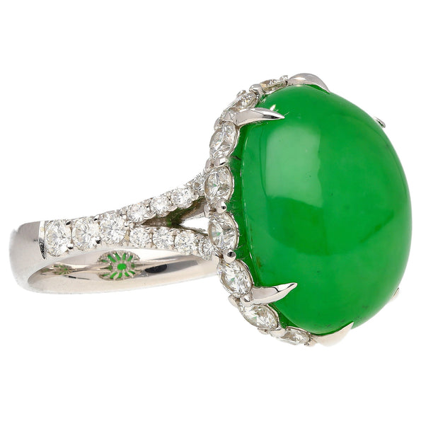 17.86 Carat Jadeite Jade and Diamond Ring in 18K White Gold
