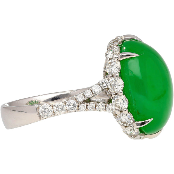 17.86 Carat Jadeite Jade and Diamond Ring in 18K White Gold