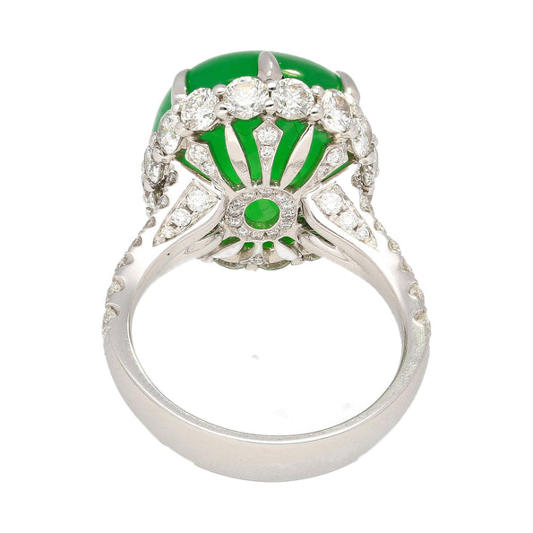 17.86 Carat Jadeite Jade and Diamond Ring in 18K White Gold