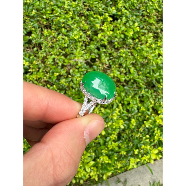 17.86 Carat Jadeite Jade and Diamond Ring in 18K White Gold