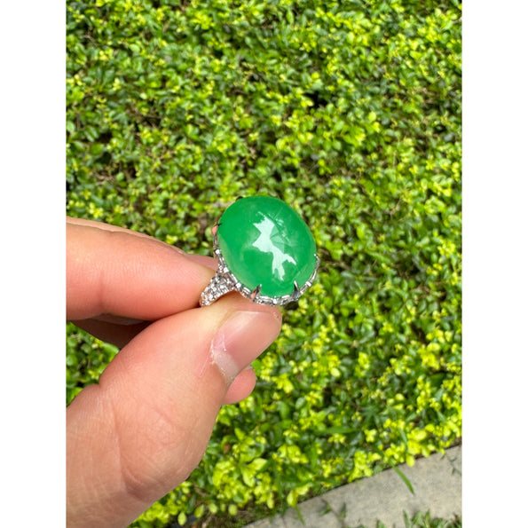 17.86 Carat Jadeite Jade and Diamond Ring in 18K White Gold