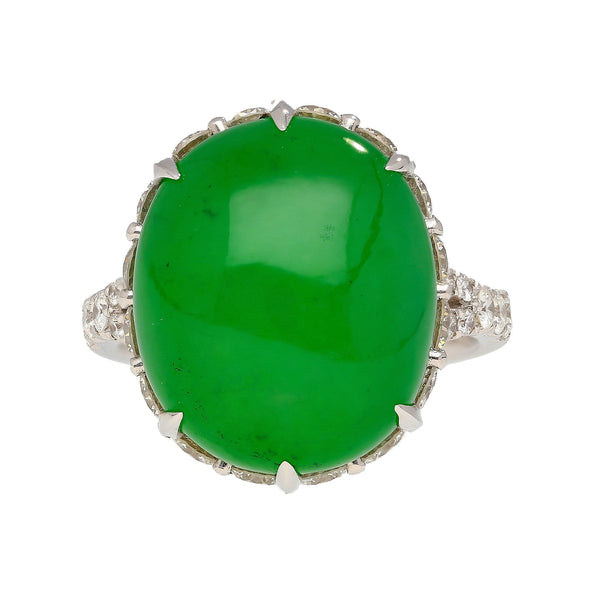 17.86 Carat Jadeite Jade and Diamond Ring in 18K White Gold