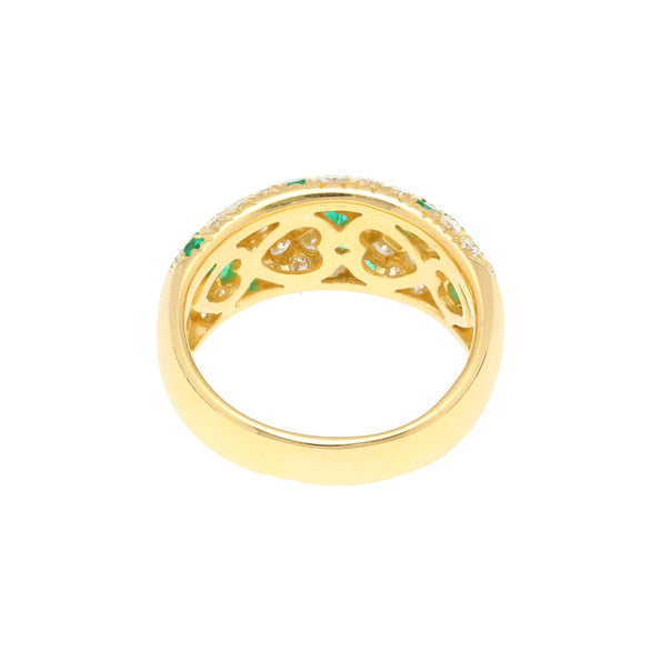 18K Gold 2 Carat Emerald & Diamond Pave Cluster Band Ring