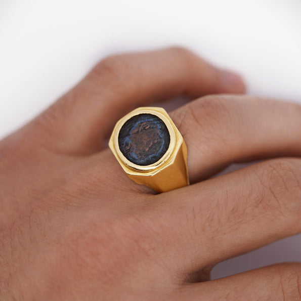 18K Gold Early Christian Roman Biblical Coin Men's Ring