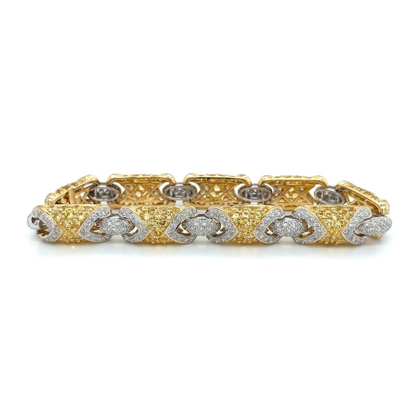 Bracelet pavé bicolore en or 18K avec diamants naturels taille ronde et saphirs jaunes