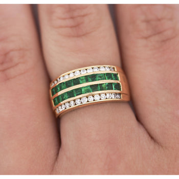 18K Gold Square Emerald and Round Diamond Channel Set Band Ring – Assay Jewelers