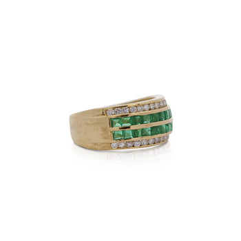 18K Gold Square Emerald and Round Diamond Channel Set Band Ring – Assay Jewelers