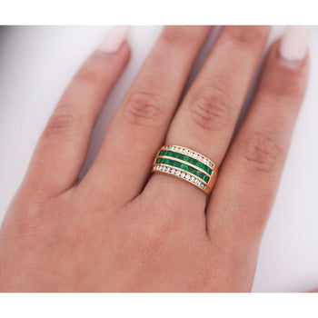 18K Gold Square Emerald and Round Diamond Channel Set Band Ring – Assay Jewelers
