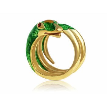 Ring serpente in oro 18K e smalto verde – Assay Jewelers