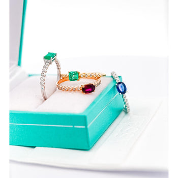 18K Solid Gold Thin Ribbed Textured Band Emerald, Ruby, Or Sapphire Ring – Assay Jewelers