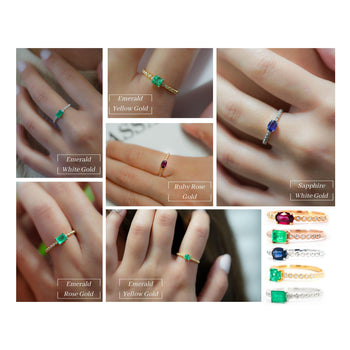 18K Solid Gold Thin Ribbed Textured Band Emerald, Ruby, Or Sapphire Ring – Assay Jewelers