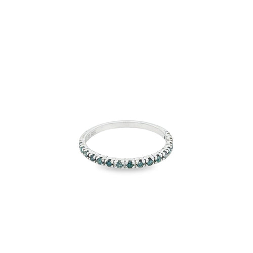 18K Solid White Gold Blue Round Cut Diamond Band Ring