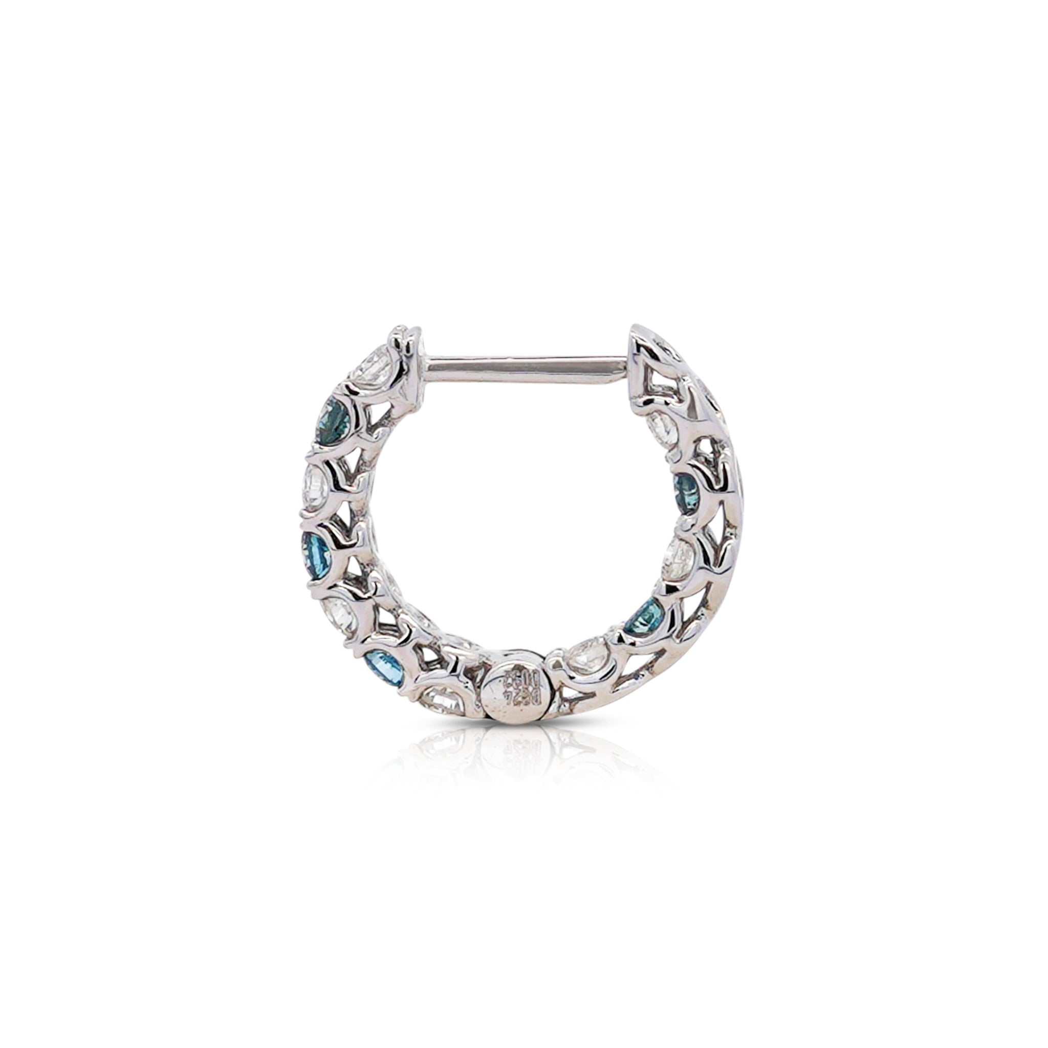 18K White Gold 0.50 CT Blue & White Diamond Inside Out Huggie Hoop Earrings